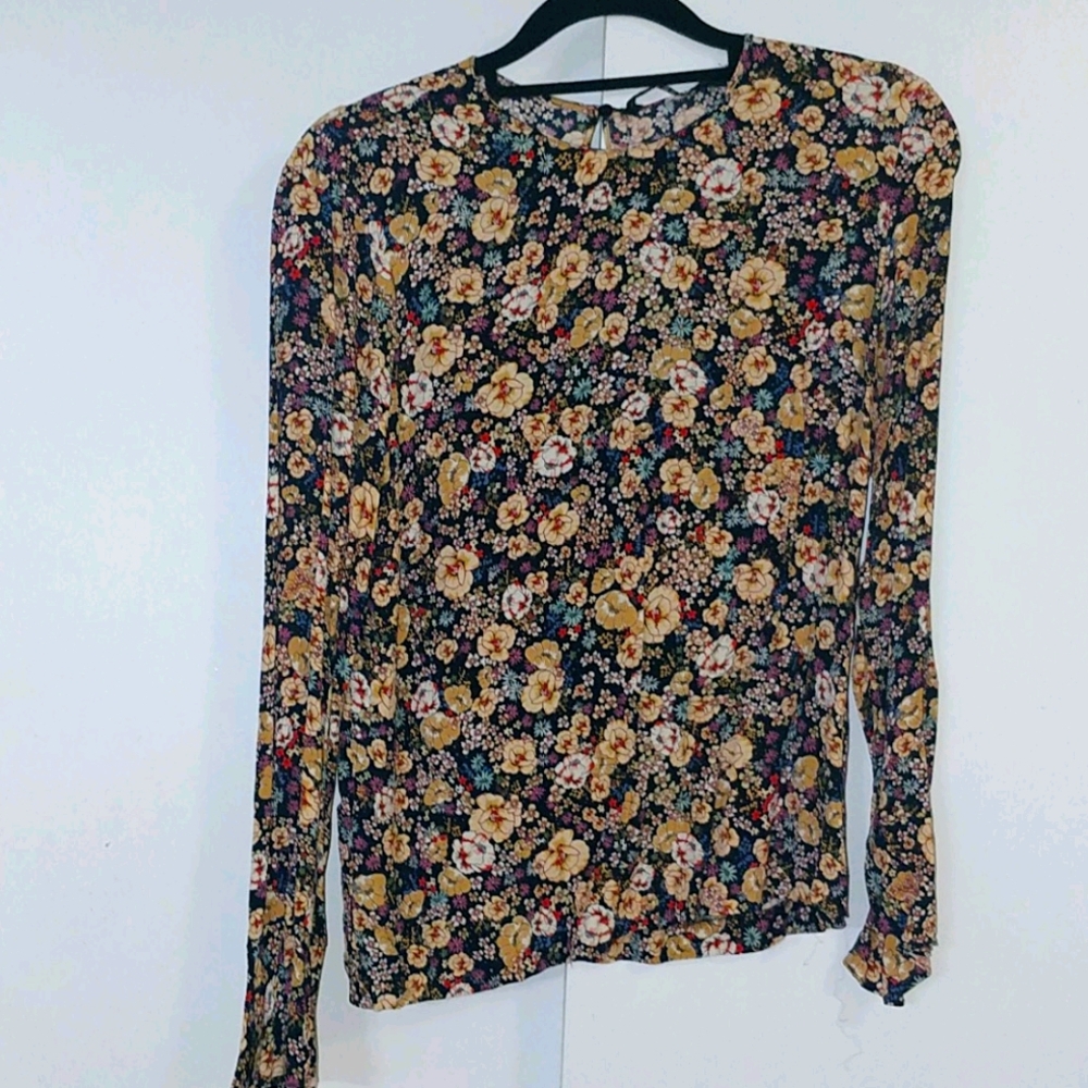 Zara Floral Blouse Long Sleeve Size M